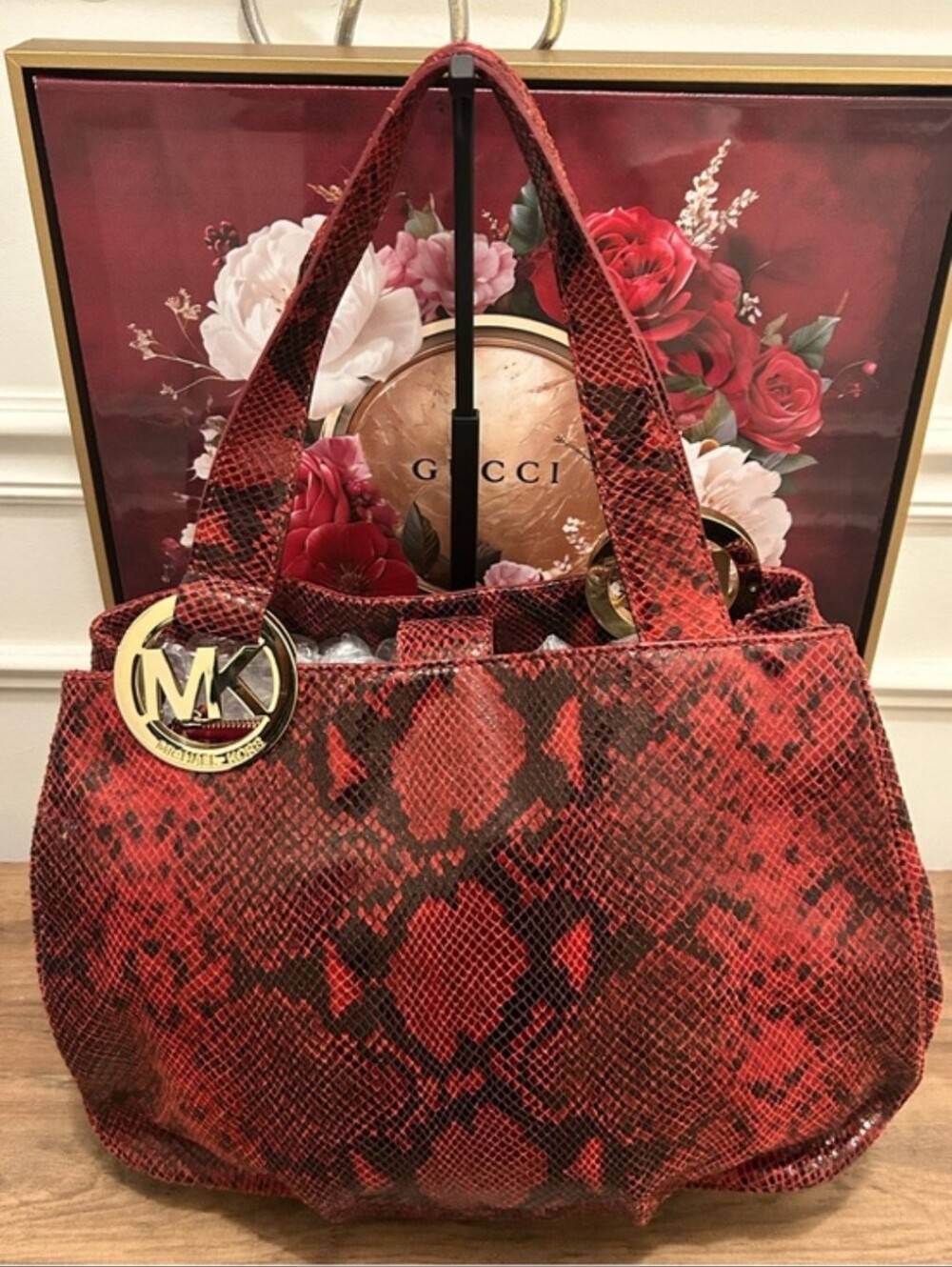Michael Kors Red Snakeskin-Print Shoulder Bag - Picture 12 of 16